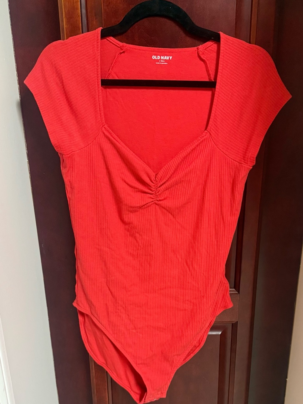 EUC Old Navy Tall Ribbed Sweetheart Bodysuit Red L Tall